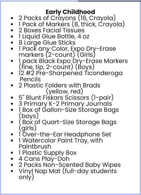 BISD Early Childhood Supply List