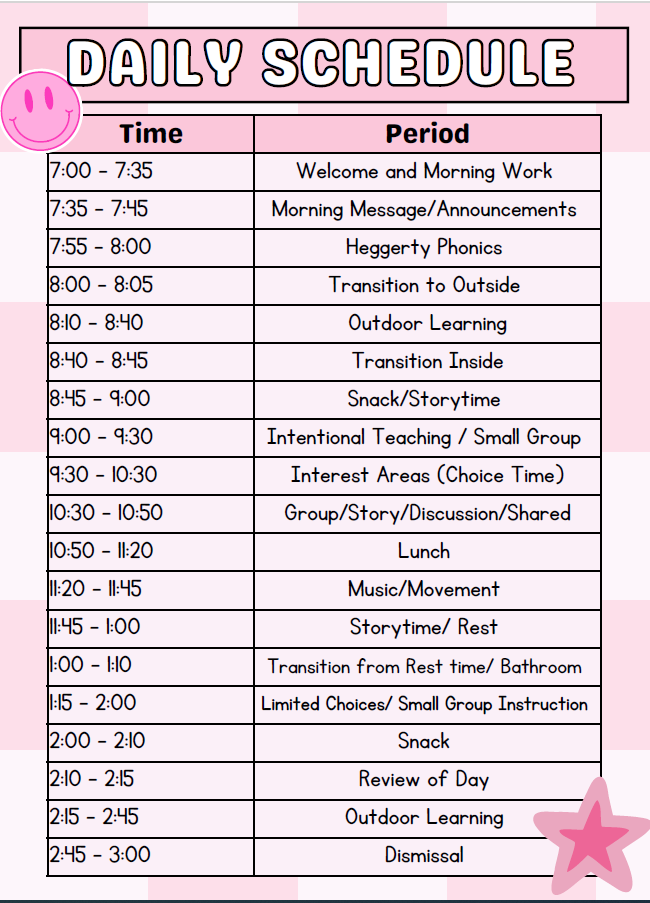  2024-2025 Classroom Schedule