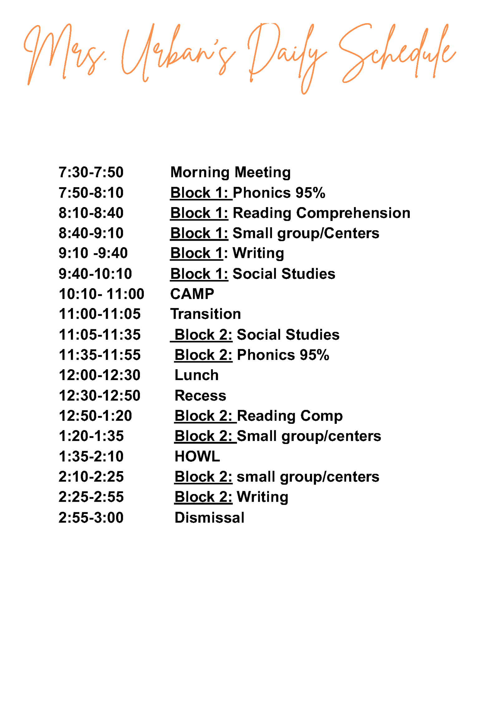 Rocio Urban Schedule