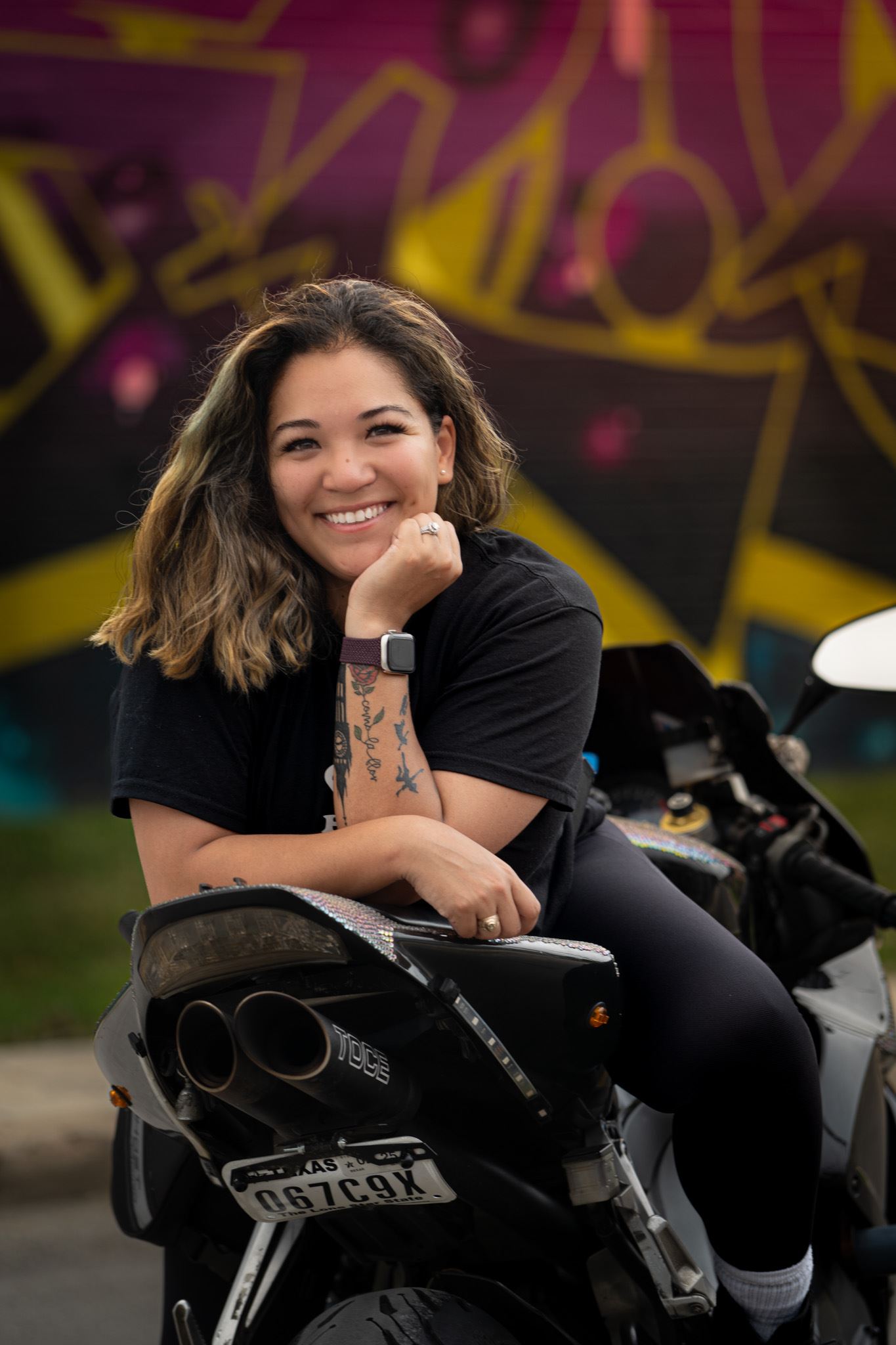 Savannah Becton on her motorcycle